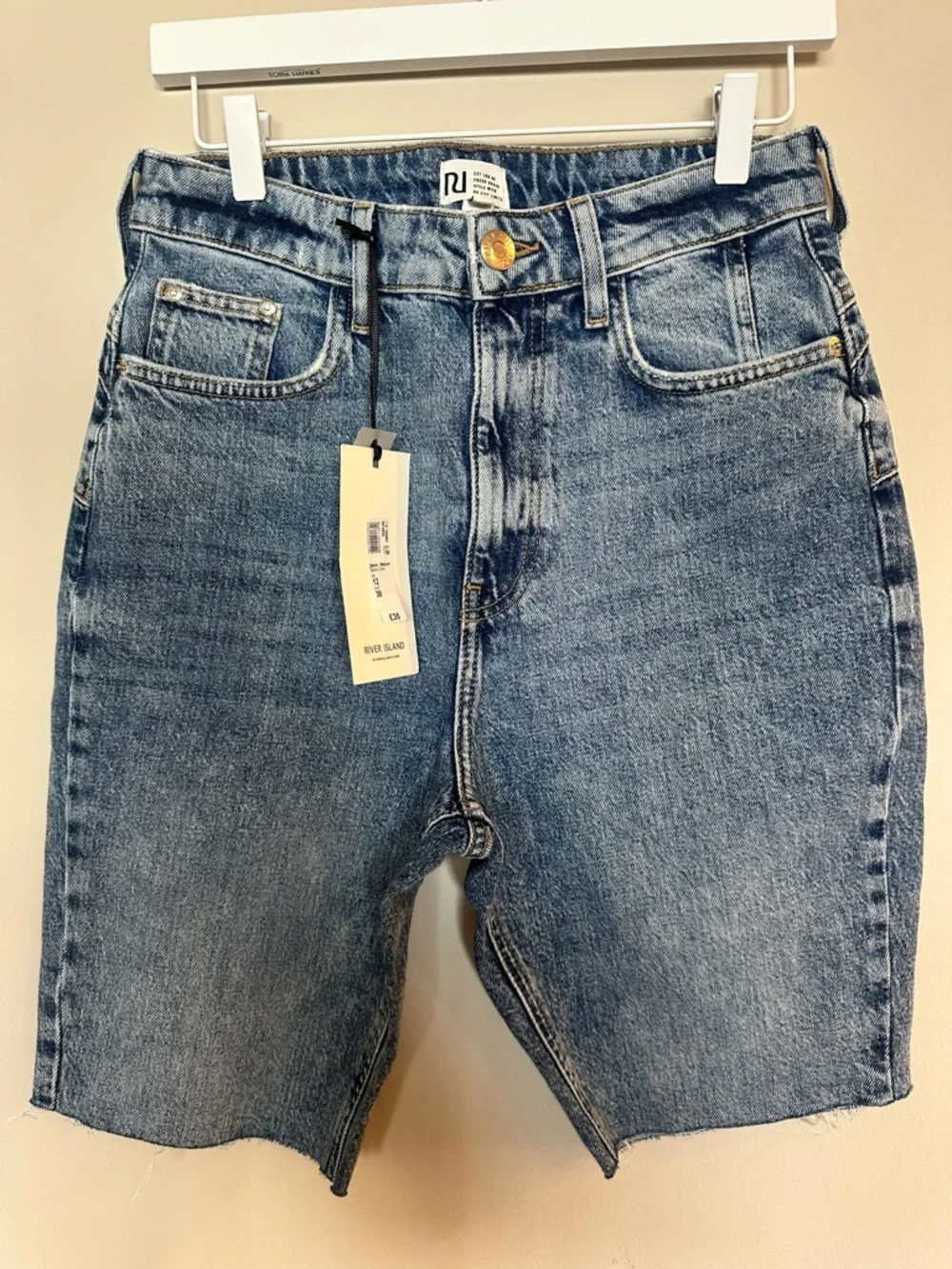 River Island Blue High-Rise Denim Jean Shorts - Picture 3 of 7